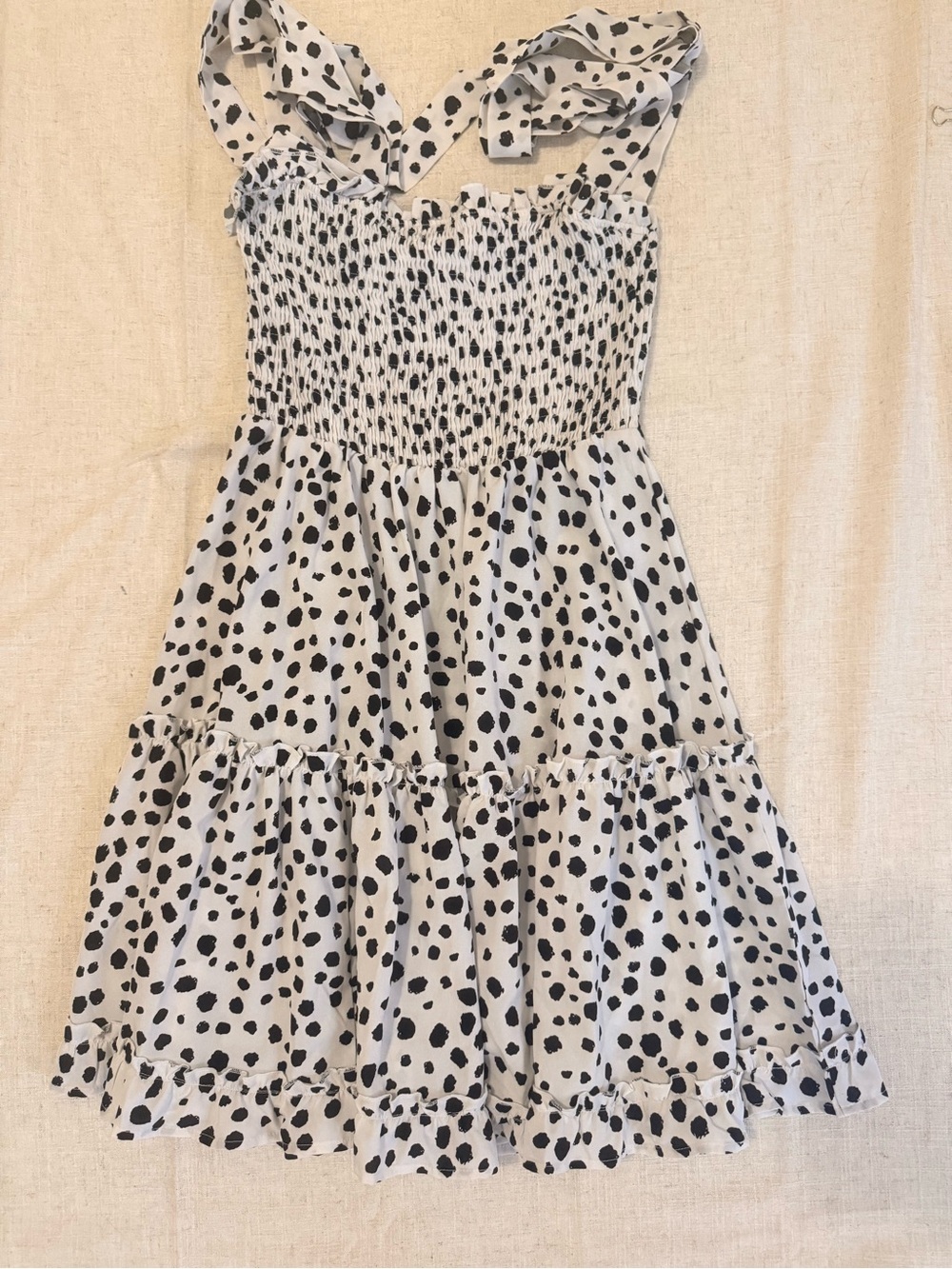 Girls Black and White Spotted Sundress with Ruffle Straps